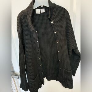 3X Black Waffle Knit Cardigan